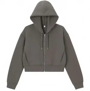 Uniqlo GU Double Face Sweat Full-Zip Cropped Hoodie NWT Brown Small thumbnail 1