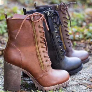 Soda Brown Lace Up Combat Boots thumbnail 2