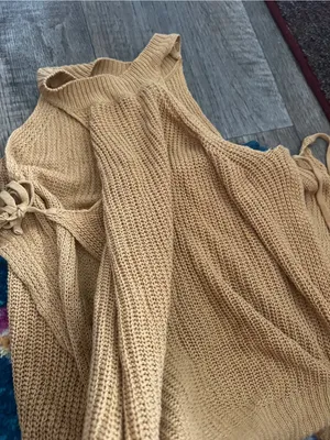 Lulus Sunny Style White Loose Knit Mock Neck Side Tie Tank Top Camel Size S thumbnail 8