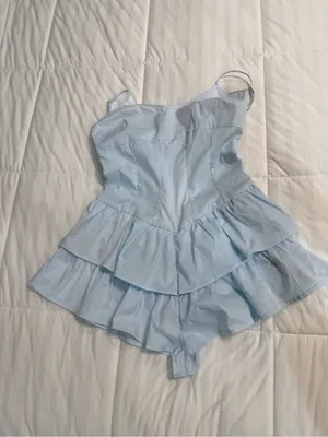 Edikted Light Blue Ruffled Romper. thumbnail 3