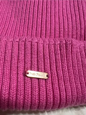 Free People Outside The Lines Slouch Beanie Purple Ribbed Cotton Metal Logo thumbnail 3