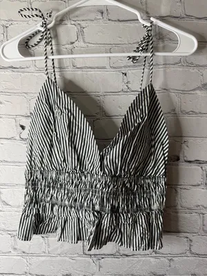 NWT sim and Sam Striped Tie-Shoulder Smocked Waist Women's Top large thumbnail 2