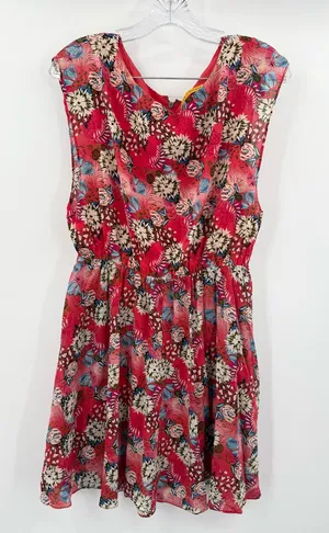 ALICE‎ + OLIVIA Matilda Red Silk Floral Cinch Waist Blouson Mini Dress Small thumbnail 1
