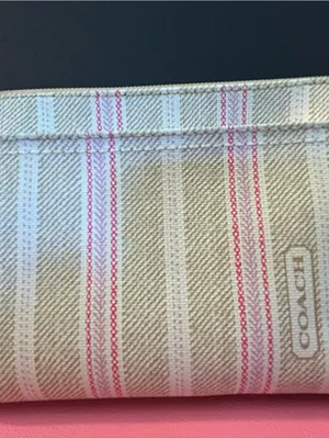 Coach Beige Stripe Wristlet with Pink Accents thumbnail 2