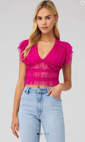 Free People Pink Ruffled Cap Sleeve Crop Blouse thumbnail 1