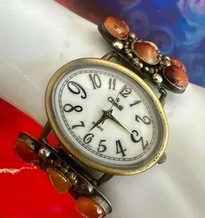 Vintage Cheval Quartz Agate Stone Cuff Watch thumbnail 1