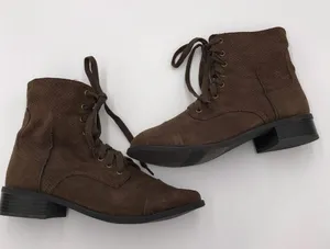 Lane Bryant Brown Perforated Fabric Combat Boots thumbnail 3
