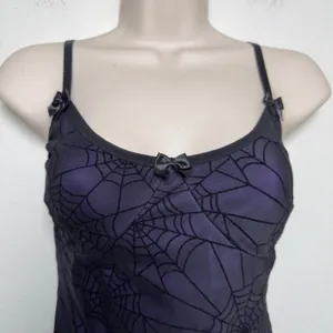 Women‎ Fairy Grunge Whimsigoth Babydoll Slip Dress Purple Black Spiderweb Goth thumbnail 11
