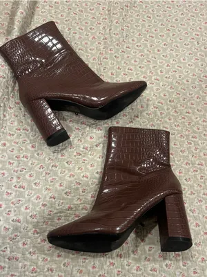 Women's Brown Croc-Embossed High Heel Ankle Boots thumbnail 1