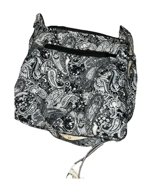 Black And White Paisley Crossbody Bag. Zips & Snaps, Adjustable Strap. thumbnail 1