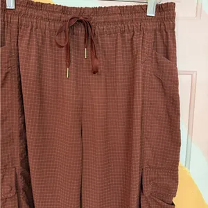 Fabletics Ripstop Cargo Brown Check Trendy Casual Quick Dry Joggers Sz M 💚🍄 thumbnail 5