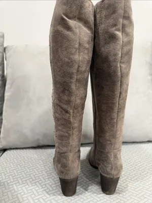 Fergalicious Taupe Suede Over-the-Knee Woven-Panel Boots Size 7.5 thumbnail 8