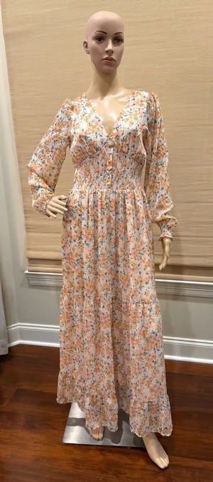 Patrons of Peace Floral Maxi Dress in Pink and Orange thumbnail 1