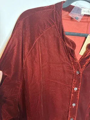 NWT Natural Life Laid Back Velvet Button Down Top Burgundy Rust thumbnail 3