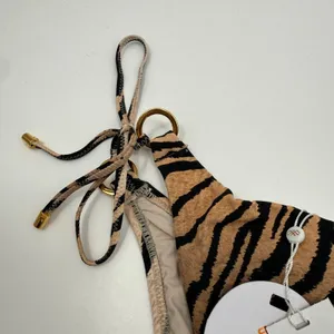 PQ Swim Bikini Bottom SZ Small NWT Cleo Link TieSide Teeny Tiger Print Gold Ring thumbnail 10