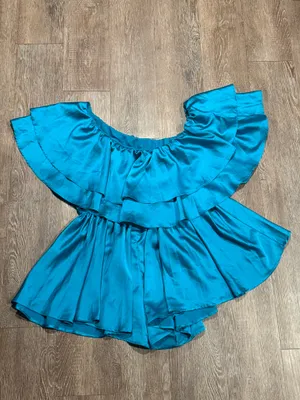 Boohoo Teal Satin Ruffle Romper thumbnail 2