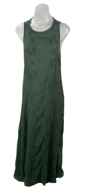 Zara Green Embroidered Floral Lace Sleeveless Tank Evening Maxi Dress Size S thumbnail 1