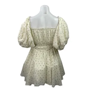 J.Ing Garland Garden White Polka Dot Half Puff Sleeve Flared A-Line Dress Sz XS thumbnail 3