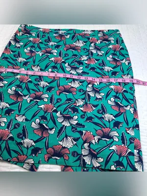 J. by J.Crew Women's A Line Skirt Green Floral Pencil Size 8 Lined 100% Cotton thumbnail 5