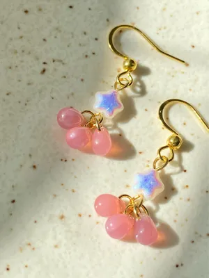 Handmade czech glass mini star & pink teardrop beads earrings🩷💫 thumbnail 7