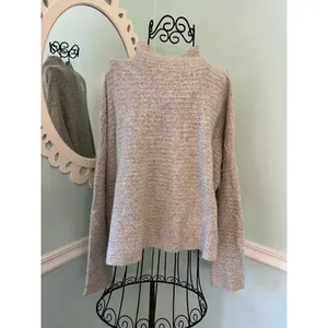 Free People‎ Cream Arctic Fox Mock Neck Zip Back Oversized Wool Blend Sweater S thumbnail 4