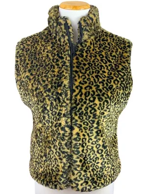 Y2K leopard print faux fur cropped vest thumbnail 1