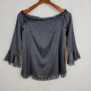 Banana Republic Women's Black Small Blouse Boat Neck Trumpet Sleeve‎ thumbnail 1