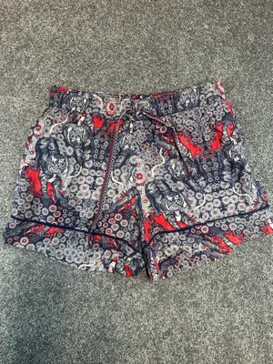 Anthropologie Red & Navy Floral Paisley Drawstring Shorts, Small thumbnail 3