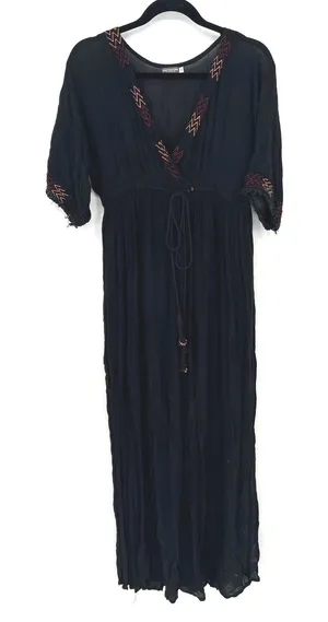 Earthbound Trading Co Black Boho Embroidered Maxi‎ Dress Small Gauze Festival thumbnail 1