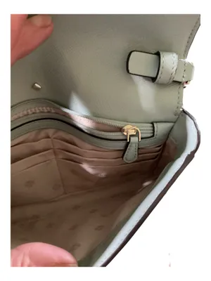 Kate Spade New York Saffiano Leather Colorblock Chain Crossbody Wallet Bag with Removable ID Card Holder Pouch – Mint Green / Burgundy (NWOT) thumbnail 6