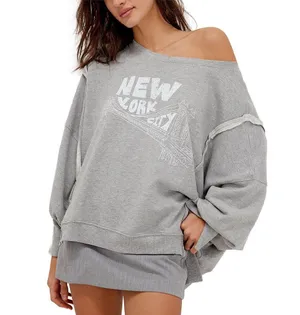 NWT Free People We The Free Graphic Camden Pullover / New York Combo thumbnail 1