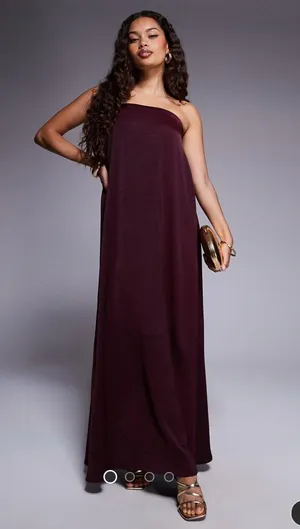 ASOS Burgundy Petite Strapless Satin Dress thumbnail 1