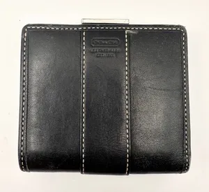 Coach Vintage Y2K Bifold Wallet Black Leather Contrast White Stitching Silver thumbnail 1