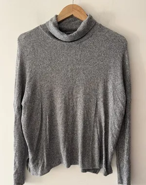 Aerie Charcoal Gray Super‎ Soft Ribbed Turtleneck Sweater thumbnail 1