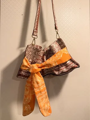 NWOT Free People Brown Bandana-Print Shoulder Bag with Orange Scarf Tie thumbnail 3