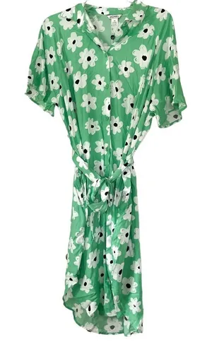 Monki ASOS Green White Floral Retro Tie Waist Button Mini Dress XS thumbnail 1