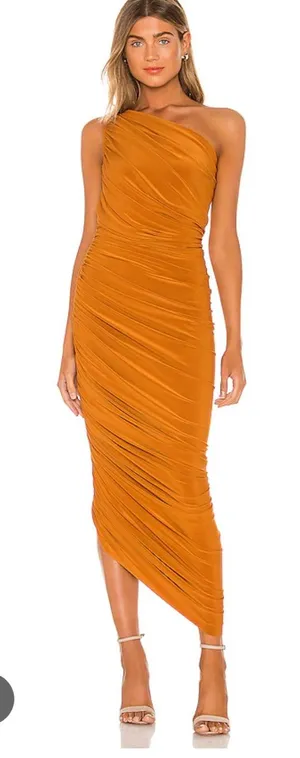 Norma Kamali Diana One Shoulder Ruched Gown Bronze Womens S Bodycon Midi Baddie thumbnail 1