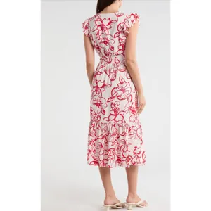 Sam‎ Edelman Petal Sketch V-Neck Maxi Dress Red White Floral Ruffle Size 10 NEW thumbnail 10