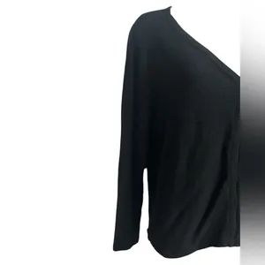 Anthropologie Long Sleeve Top Black Waffle Knit V-Neck Textured, Size Medium thumbnail 2