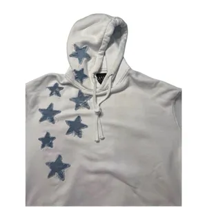 BoohooMAN Hoodie Light Blue Cotton Dark Blue‎ Patchwork Stars Streetwear Unisex thumbnail 2
