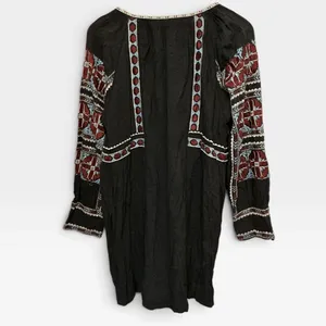 Free People Black Embroidered Mini Dress V-Neck Tassel Boho Gauze Womens Medium thumbnail 8
