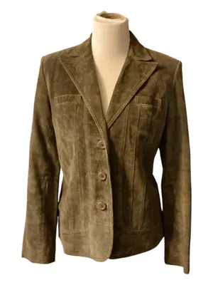 Alfani Women’s Brown Suede Leather Blazer Jacket Size Medium Button Front thumbnail 1