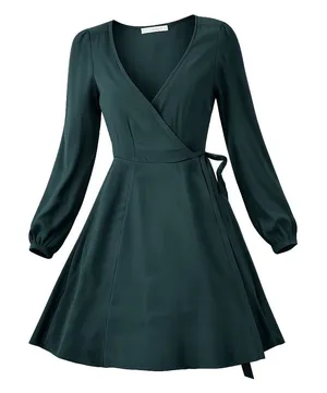 Abercrombie &‎ Fitch Wrap Mini Dress Womens S Green Long Sleeve Romantic Modest thumbnail 1