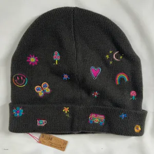 Natural Life Charcoal Doodle Embroidered Beanie NWT thumbnail 3