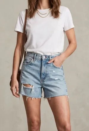 Zara 'The Pepper Mom' Light Blue Distressed Denim Shorts Size 4 thumbnail 1