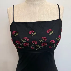 Vintage Monster Girl Medium Maxi Dress Black Rose Floral Mesh Overlay 90s Goth thumbnail 3