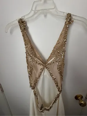 Faviana Ivory Gown with Gold Beaded Bodice thumbnail 4