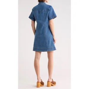 Habitual Blue Denim Mini Shirt Dress‎ Short Sleeve Button Front XL thumbnail 3