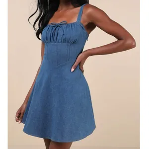 NEW Lulus Considered Charisma Blue Chambray Bustier Corset Style Mini Dress XS thumbnail 2