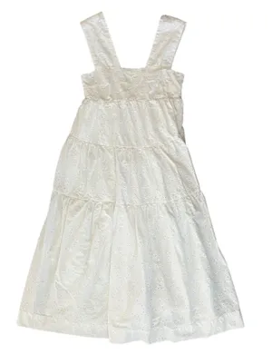 By Anthropologie Women’s Square Neck Eyelet White Lace Tiered Midi Dress Sz XXS thumbnail 2